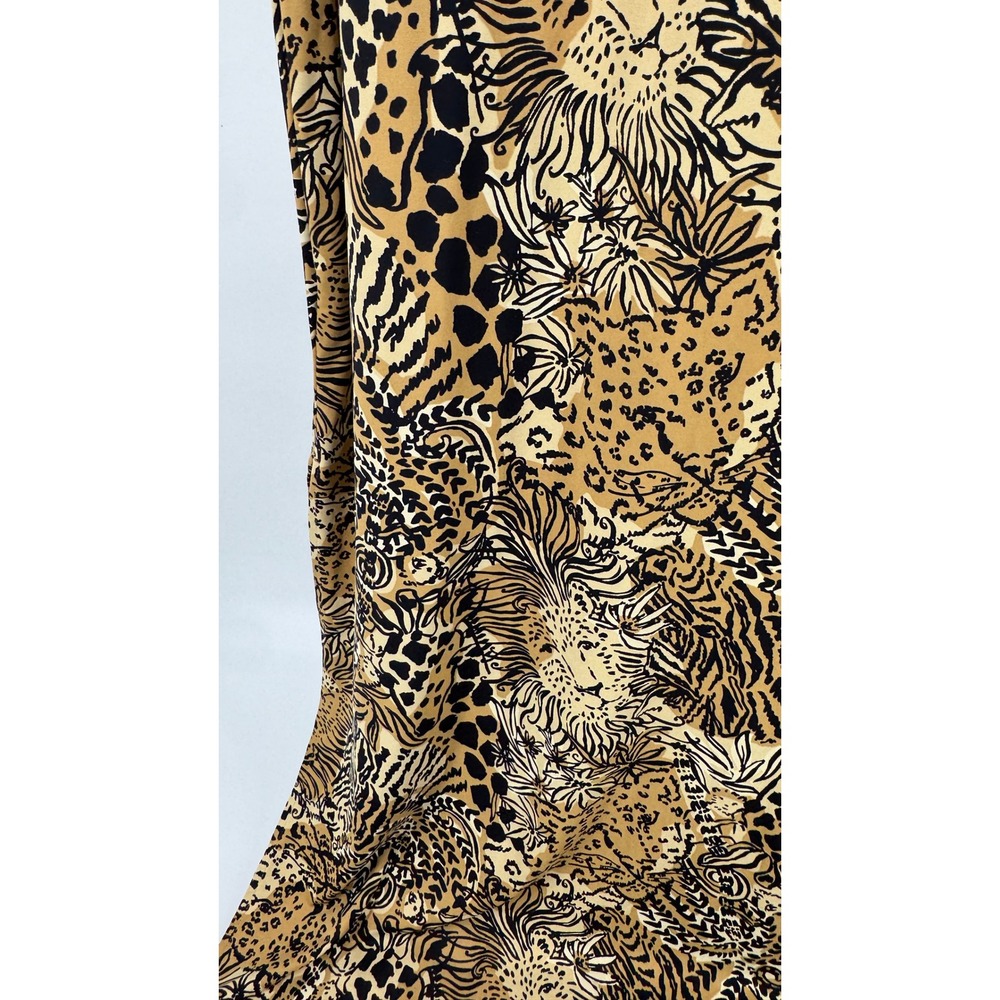 Lilly Pulitzer Maxi Dress Women Large Tan Animal Print Jungle Safari Long Sleeve - Picture 3 of 16